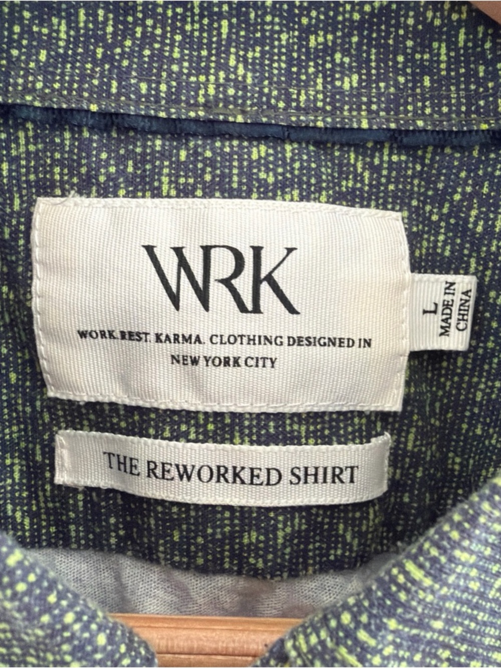 WRK Shirt Mens Large Green Blue Button Down The Reworked Short Sleeve Casual NYC - Picture 2 of 6